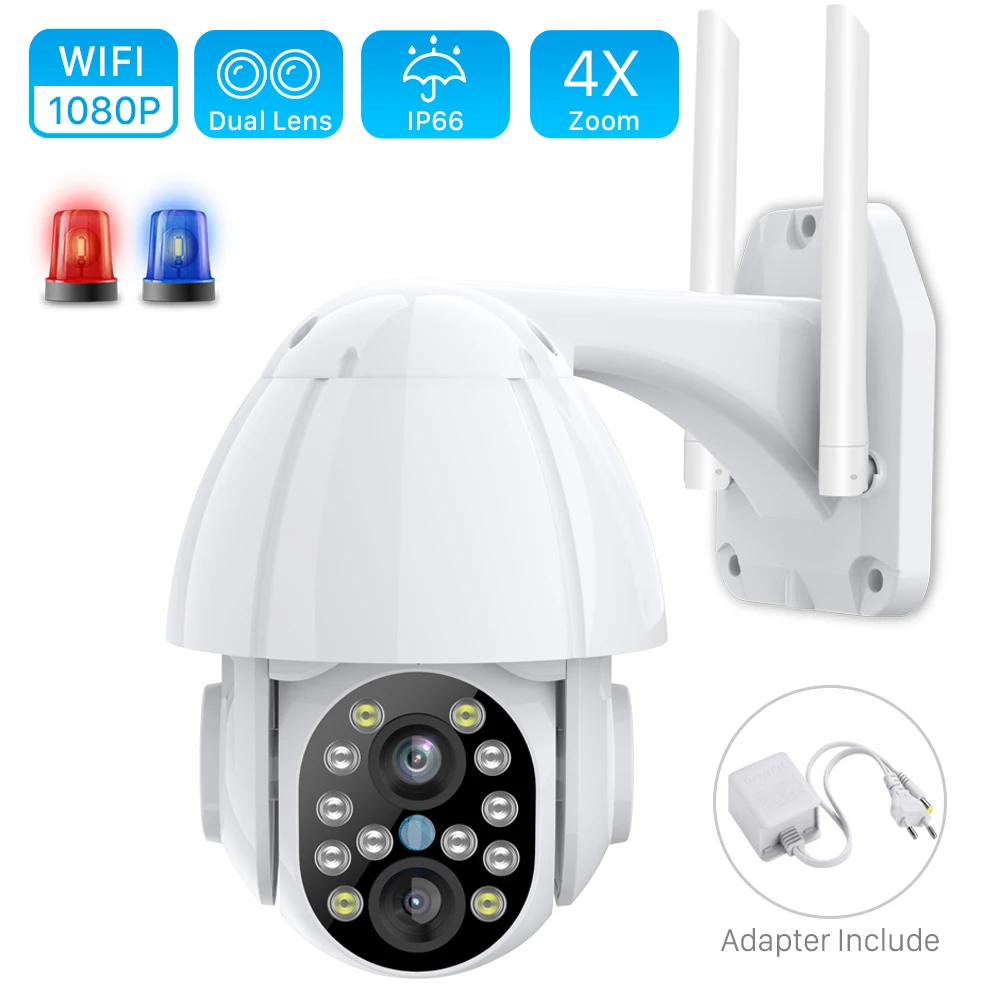 HD 1080P Dual Lens PTZ Wifi Camera Outdoor Auto Tracking Cloud CCTV