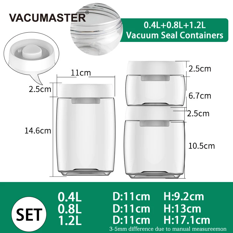 Вакуумный Герметичный контейнер для хранения, контейнер для хранения продуктов, набор, 0.4L+ 0.8L+ 1.2L пластиковые контейнеры с насосом - Цвет: Белый