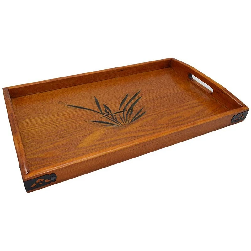 Wood Serving Tray with Handles 17.3 Inch X 11 Inch Tea Tray Decorative Tray Wooden Ottoman Tray