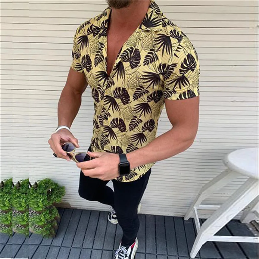 KLV, мужские рубашки, летние модные рубашки, повседневные рубашки в полоску, топ с коротким рукавом, блузка, винтажная Гавайская пляжная рубашка, удобная