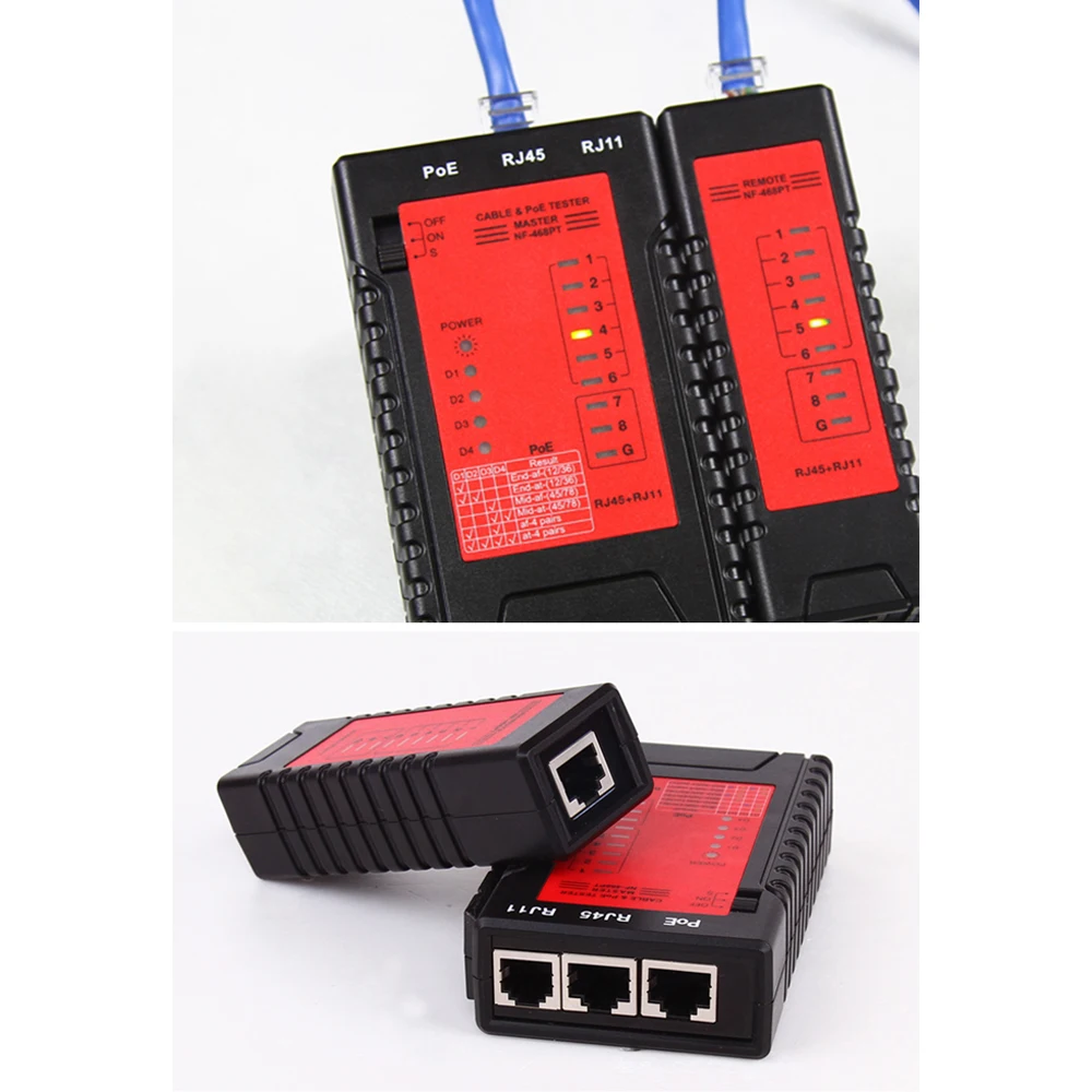 NF-468PT Ethernet LAN Кабельный тестер стационарный телефонный провод инструмент тестирования PoE переключатель тестер проверка RJ45 RJ11 сетевой кабель тестер
