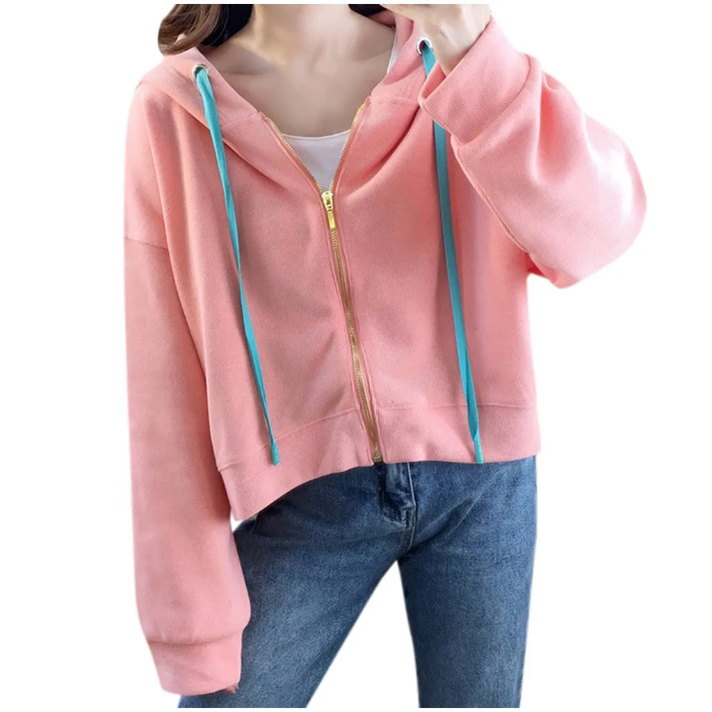 Pink Весенне-осенняя куртка с капюшоном, модное однотонное пальто на молнии с карманами, повседневное пальто с длинными рукавами, верхняя одежда# J30 - Цвет: Pink