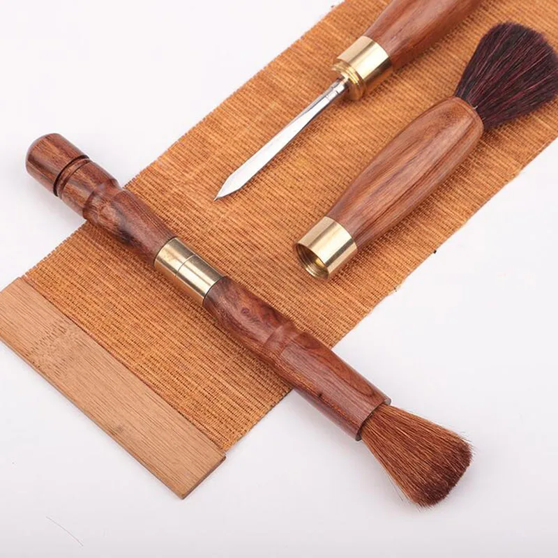 1pc Dual purpose Puer tea Sandalwood Tea Knife Needle Pick With Tea brush Puer Tools Cone Needle