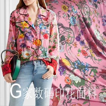 

2YDS/Lot Hot Sales 2020 Spring Flower Painting Lace Fabric For Dress Tissue Bright Clothes Printed Flower Fabric