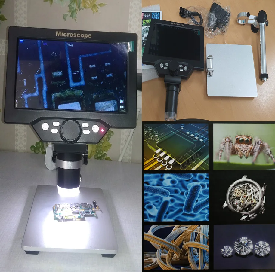 Обновление G1200 цифровой Электронный lcd непрерывный зум видео микроскоп портативный 12MP паяльный микроскоп с 8 светодиодами