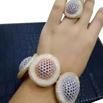 

GODKI Trendy Luxury Disc Initial Jewelry Set For Women Wedding AAA Cubic Zircon Dubai Bracelet Party Bangle Ring Sets