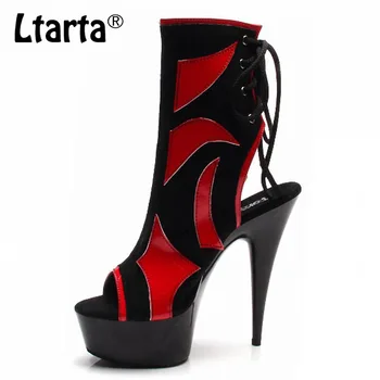 

LTARTA Women Fish Toe Boots 15cm Super High-heeled Boots Female Models Wearing Low-barrel Short Black Red Boots. LYP-C-080