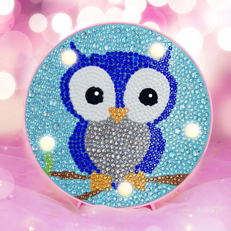 2020 new 5D DIY diamond painting blue owl LED lights embroidery night light children's bedroom decoration | Дом и сад
