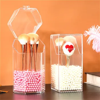 

Acrylic Makeup Brush Bucket Holder Beauty Brush Pearl Storage Rack Cosmetic Desktop Storage Box Organizer Pen Holder Dust Cover