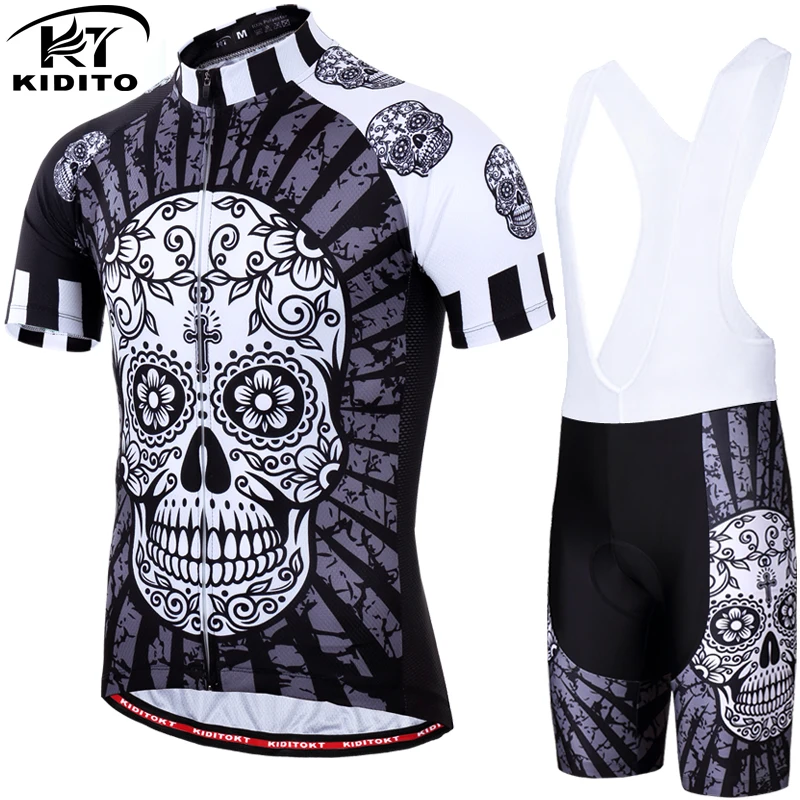 Bib Cycling Set 1 KIDITOKT/комплект Джерси с черепом для велоспорта; Забавный летний костюм для велоспорта; одежда для горного велосипеда; одежда для гонок и велоспорта; костюм - Цвет: Bib Cycling Set 1
