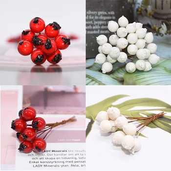 50100pcs Pearl Stamen Artificial Flowers Stamens Red Berries Cherry Mini Fake Foam Fruit Flower for Wedding Party Home Decorate