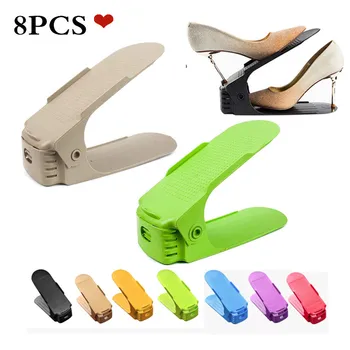 

8PC Storage Shoe Rack Stand Shelf Durable Plastic Shoe Organizer Double-Wide Shoe Storage Rack Adjustable Colorful Shoe Hanger