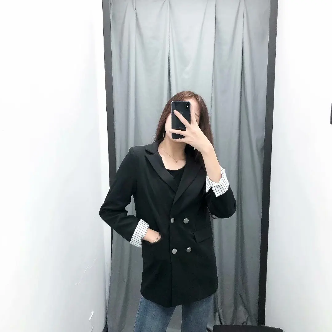 

Summer New Style Europe And America WOMEN'S Dress-Style Cuff Stripes Joint Double Breasted Suit Coat W1472