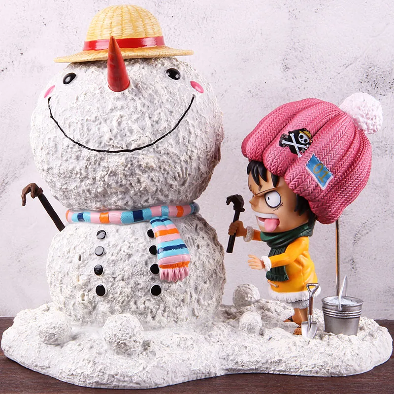 

Anime One Piece Figure Monkey D Luffy Snowman Action Figure Luffy DIY Snowman Christmas Gift PVC Collectible Model Toy