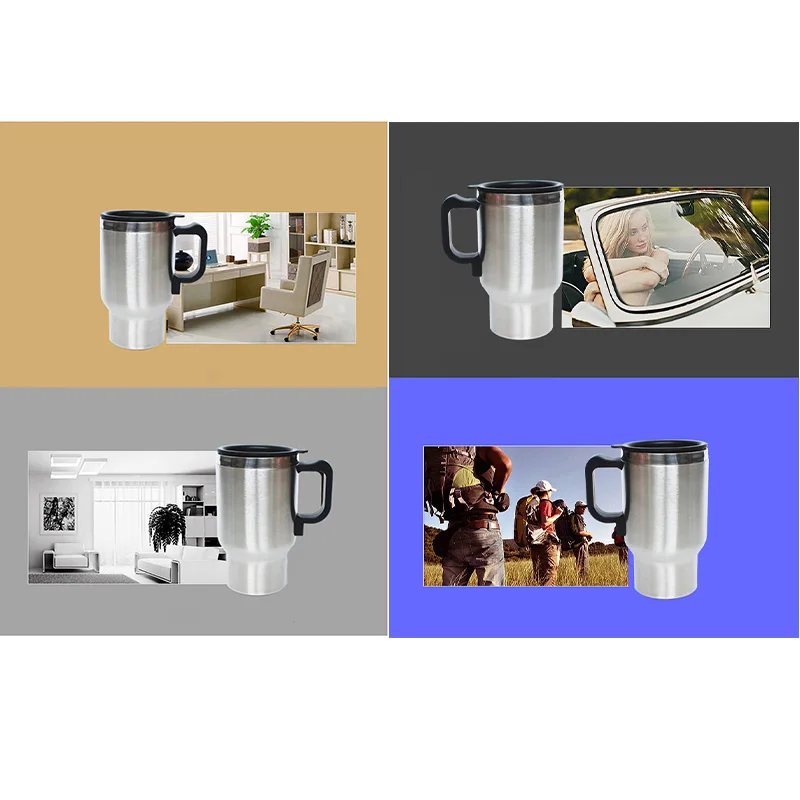 500ML Car Based Heating Stainless Steel Cup Kettle 12V Travel Coffee Heated Mug Fits most car cup holders