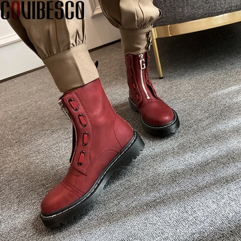 

COVIBESCO Autumn Winter Popular Casual Women Ankle Boots Genuine Leather Shoes Woman Front Zipper Fashion Platforms Martin Boots