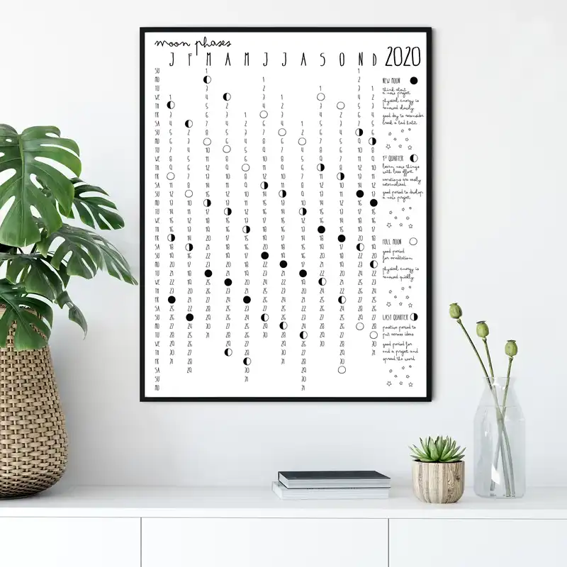 Calendar 2020 Lunar Phases Calendar Art Canvas Painting Moon Calendar 