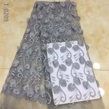 

African Lace Fabric 5 yards High Quality Guipure Lace Tulle French Embroidered Mesh Lace Fabric Gray White for African Wedding