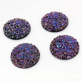 

New Fashion 10pcs 25mm Dream Aurora Colors Natural ore Style Flat back Resin Cabochons For Cameo Base accessories-V3-15