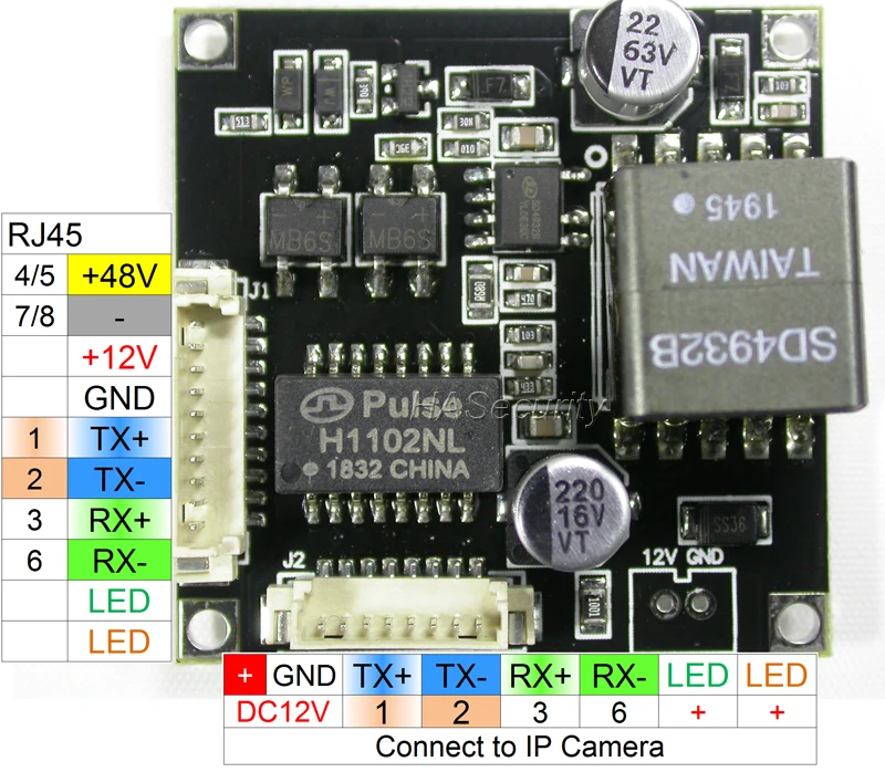 POE сплиттер питания по Ethernet регулятор модуль платы входа DC48V/выход DC12V 2A