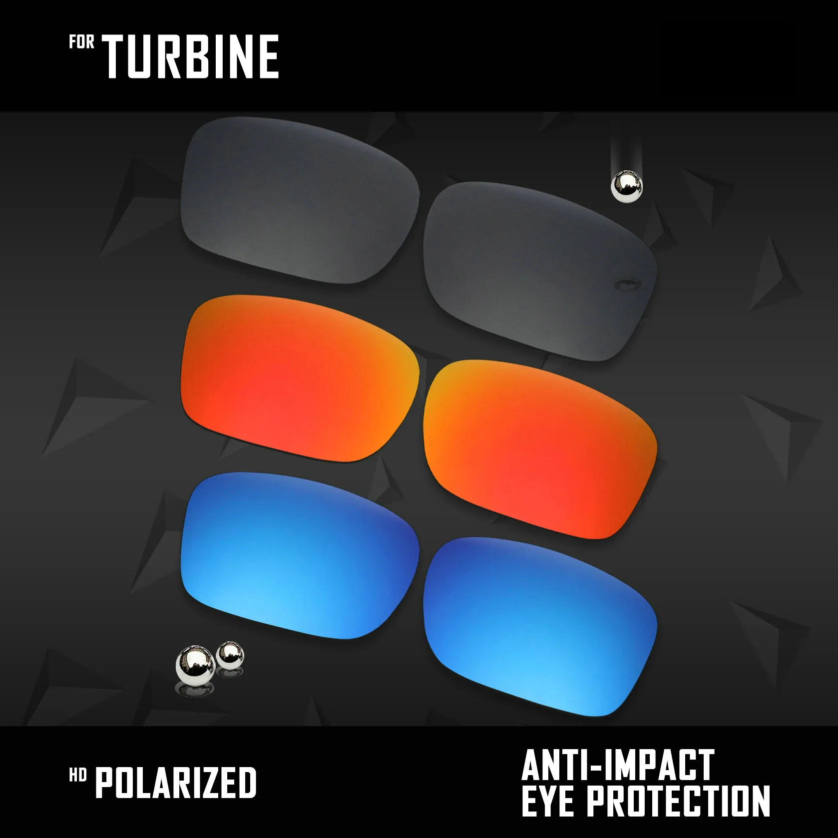 OOWLIT 3 Pairs Polarized Sunglasses Replacement Lenses for Oakley Turbine OO9263-Black& Fire Red& Ice Blue - Цвет линз: 3 Pairs packed