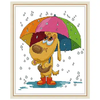 

Dog under the umbrella painting decor counted printed on the canvas 11CT 14CT kits Cross Stitch embroidery needlework Sets