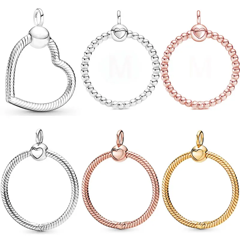 

Rose Gold Moments Medium Beaded & Heart Pendant Beads 925 Sterling Silver Charm Fit Europe Bracelet DIY Jewelry