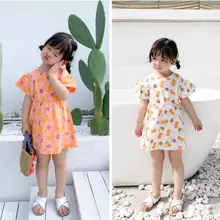 Новое Стильное платье с принтом для девочек, модные весенне-летние Детские платья для девочек 1-6 лет