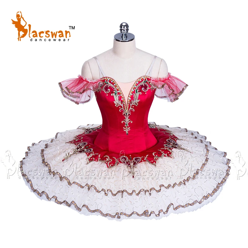 

Красный стрейчевый атласный Профессиональный Балетный костюм в испанском стиле, размер на заказ, пачка с вариацией, BE014