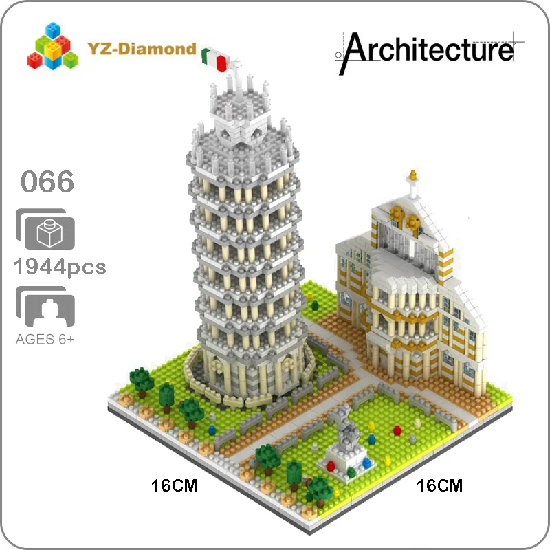 

YZ 066 World Famous Architecture Leaning Tower of Pisa 3D Model Mini Diamond Building Small Blocks Brick Toy for Children no Box