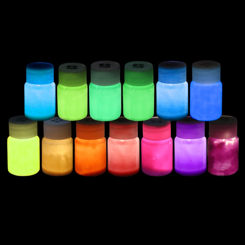 13 Colors Acrylic Paint Glow in the Dark Luminous Fluorescent Paint for Party Nail Decoration Art Supplies Phosphor Pigment