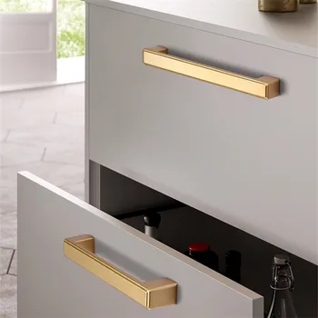 Golden Kitchen Cabinet Handles Modern Dresser Pulls Door Handles And Knobs 18mm Square Hardware Handle