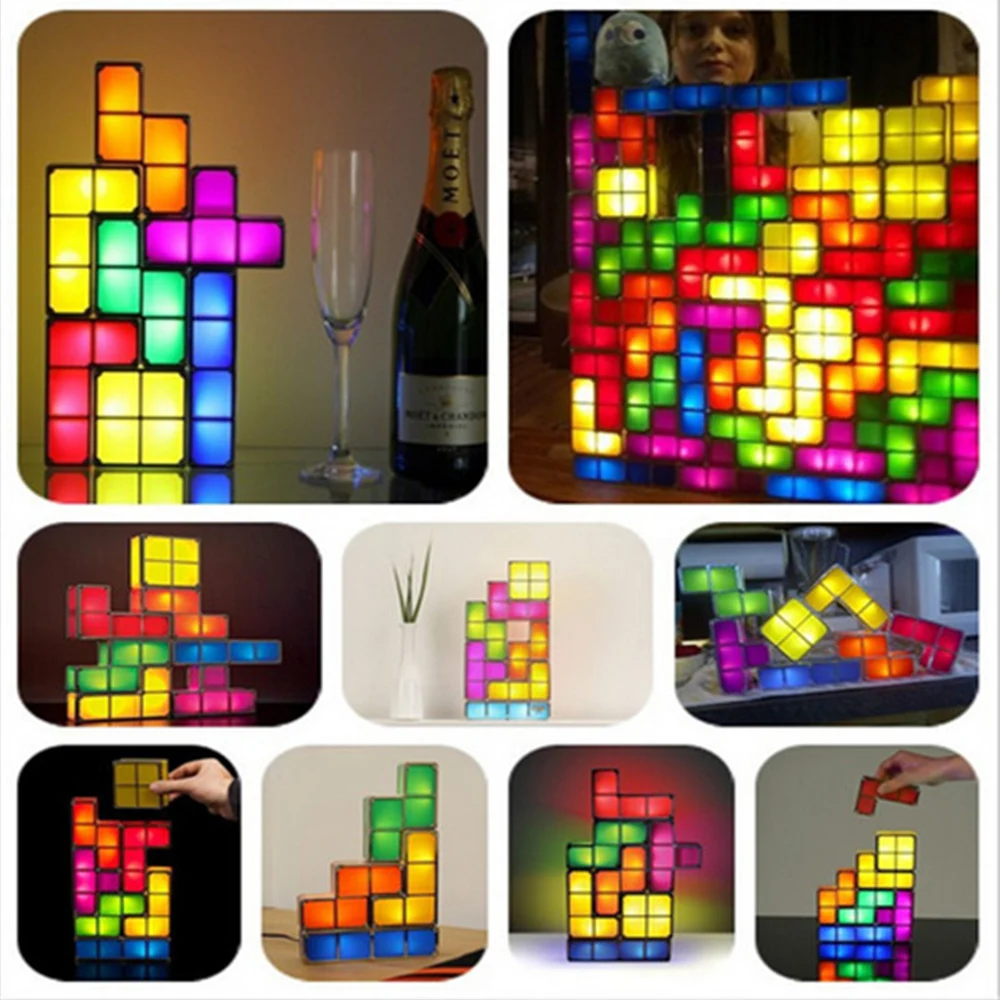 Night Light Tetris Block DIY Decorate Constructible LED Light Energy Saving Colorful Atmosphere Lam