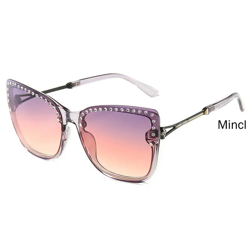 oversized rimless Rhinestone sunglasses men big size black green one lens large red shades for women cat sunglasses FML