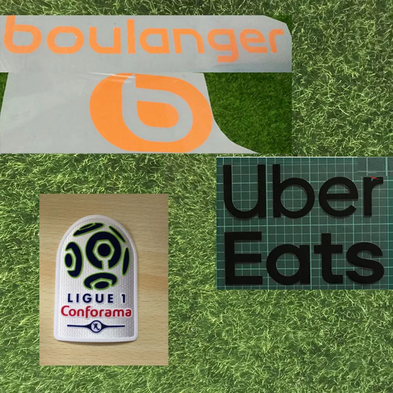 Ligue 1 Марсель домашний спонсор Uber Eats and Boulanger спонсор патч