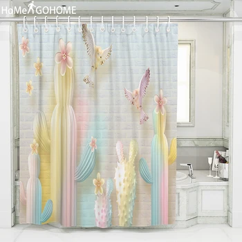 

Cartoon Cactus Tropical Shower Curtains 3D Bath Curtains for Bathroom Shower Curtain Waterproof Fabric Bathtub Curtain Children