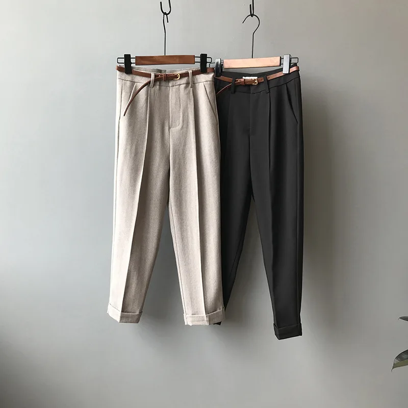 

New style suit pants retro casual nine-point trousers curled small trousers female Korean version of the British straight loose