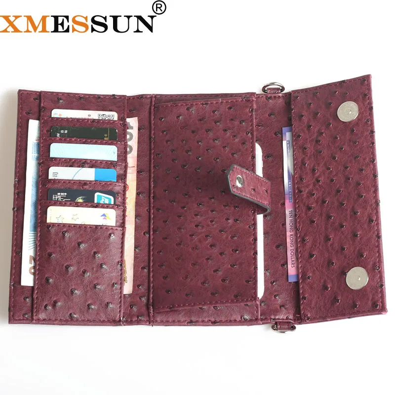 XMESSUN на заказ модный кошелек для телефона из натуральной кожи Страусиная кожаная сумка с отделением для карт сумка для телефона через плечо