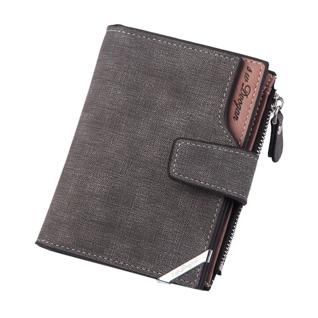 Retro Scrub Fashion Men's Wallet Dark Solid Color Long PU Leather Vintage Style Mini Square Card Bags Hasp Wallet For Males#5 - Цвет: Grey