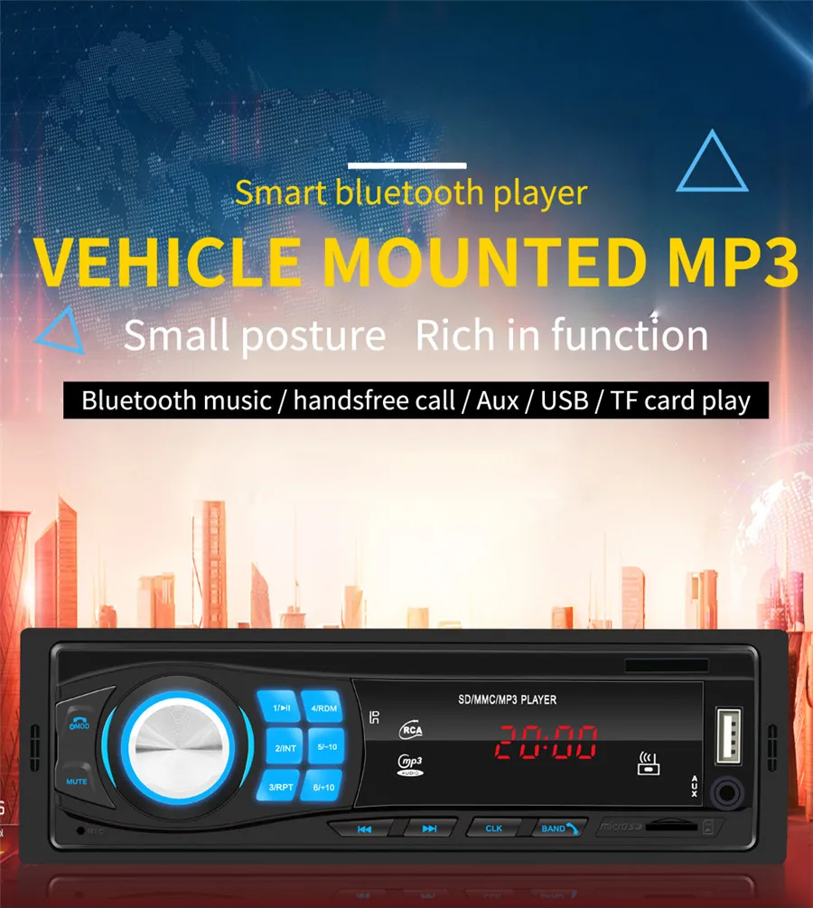 1 DIN Автомобильный MP3-плеер Bluetooth стерео Aux USB/TF/FM/радио плеер Поддержка 4 канала RCA выход