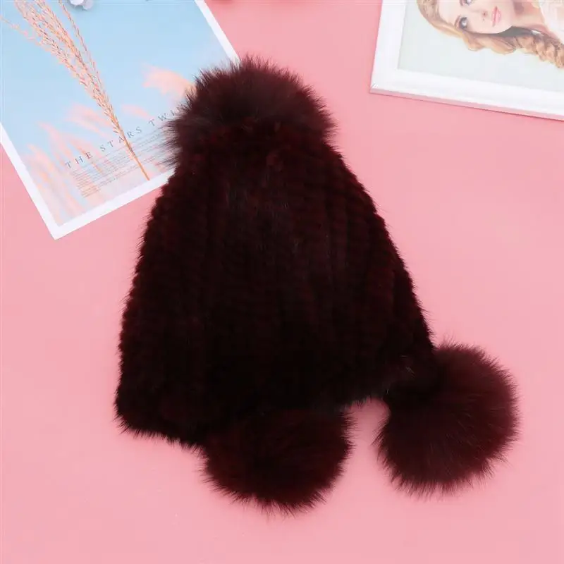 Зимняя теплая Hairball шапка с наушниками модная Hairball Beanie уши покрывает головные уборы зимние аксессуары(темно-красный