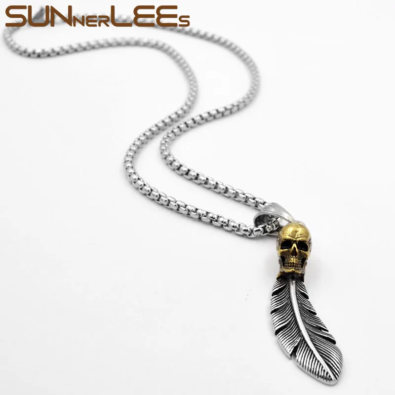 SUNNERLEES 316L ожерелье с подвеской из нержавеющей стали хип хоп рок панк череп перо