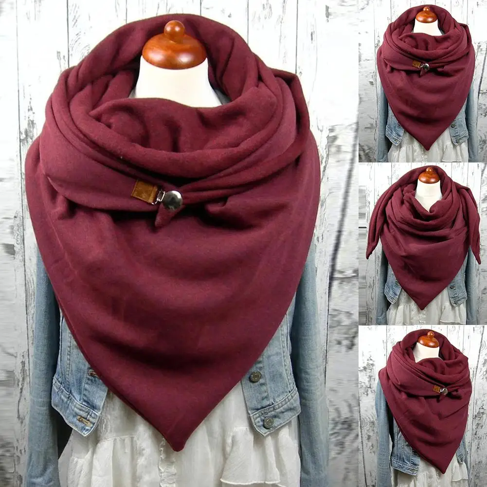 

Fashion Women Autumn Winter Solid Color Button Soft Wrap Thick Warm Scarf Shawl