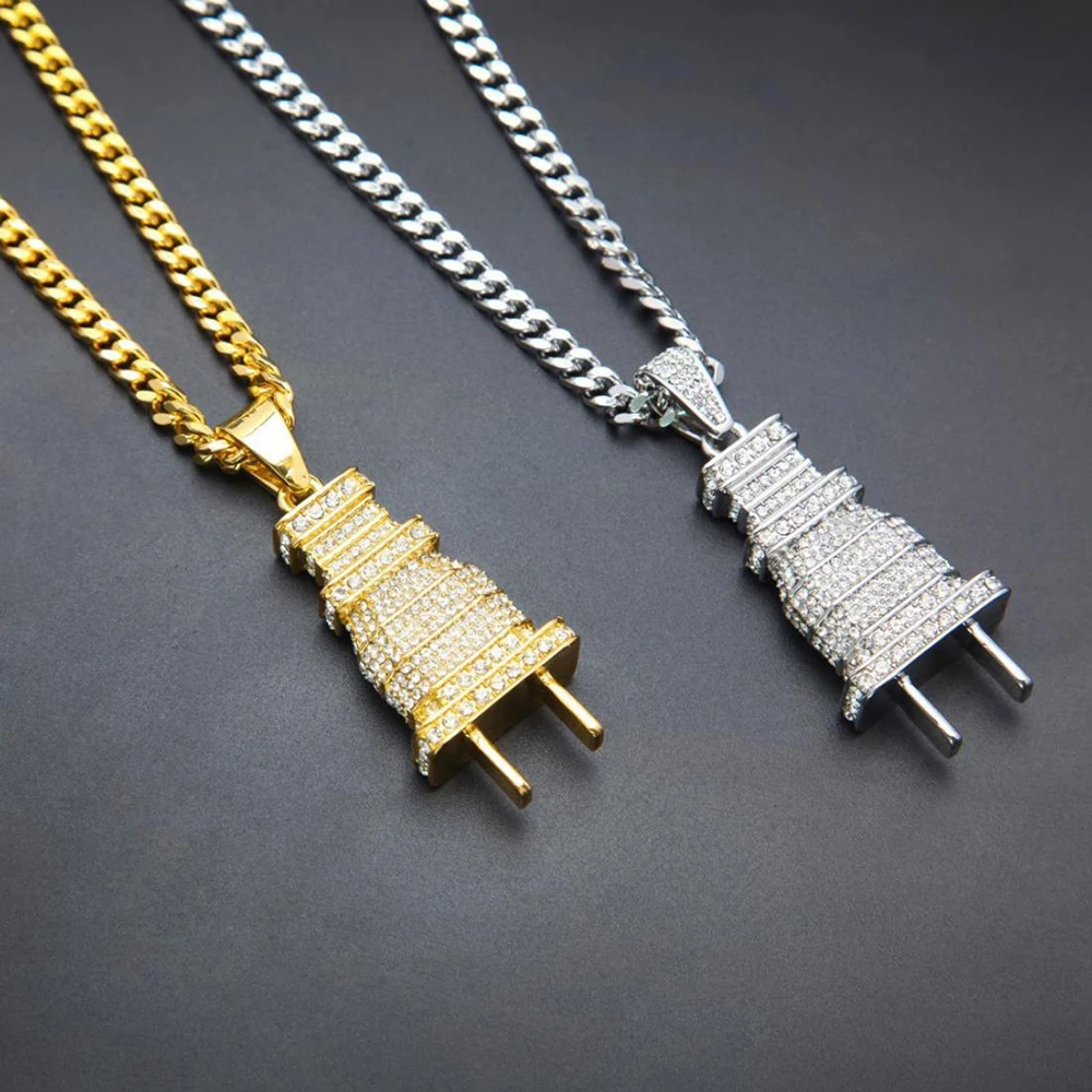 

Hot Hip Hop Rhinestone Electrical Plug Chains Bling Iced Out Jewelry Gifts Men Women Crystal Necklaces Choker