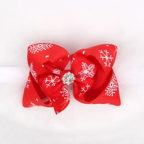 Модная Рождественская повязка для волос с бантом и перьями для новорожденных и маленьких девочек, повязка на голову с изображением снежных цветов - Цвет: Красный
