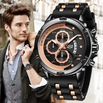 

2020 Warterproof Watch Sports Silicone Mens Watches LIGE Top Brand Luxury Clock Male Business Quartz Watch Men Relogio Masculino