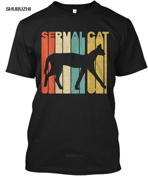 

Men t shirt VINTAGE RETRO SERVAL CAT SILHOUETTE T SH tshirts Women t-shirt male brand teeshirt men summer cotton t shirt