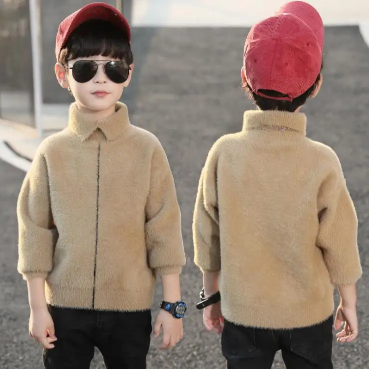 Children's Boys sweater new children's Kid high collar mohair autumn and winter plus velvet thickening shirt 3-12 years