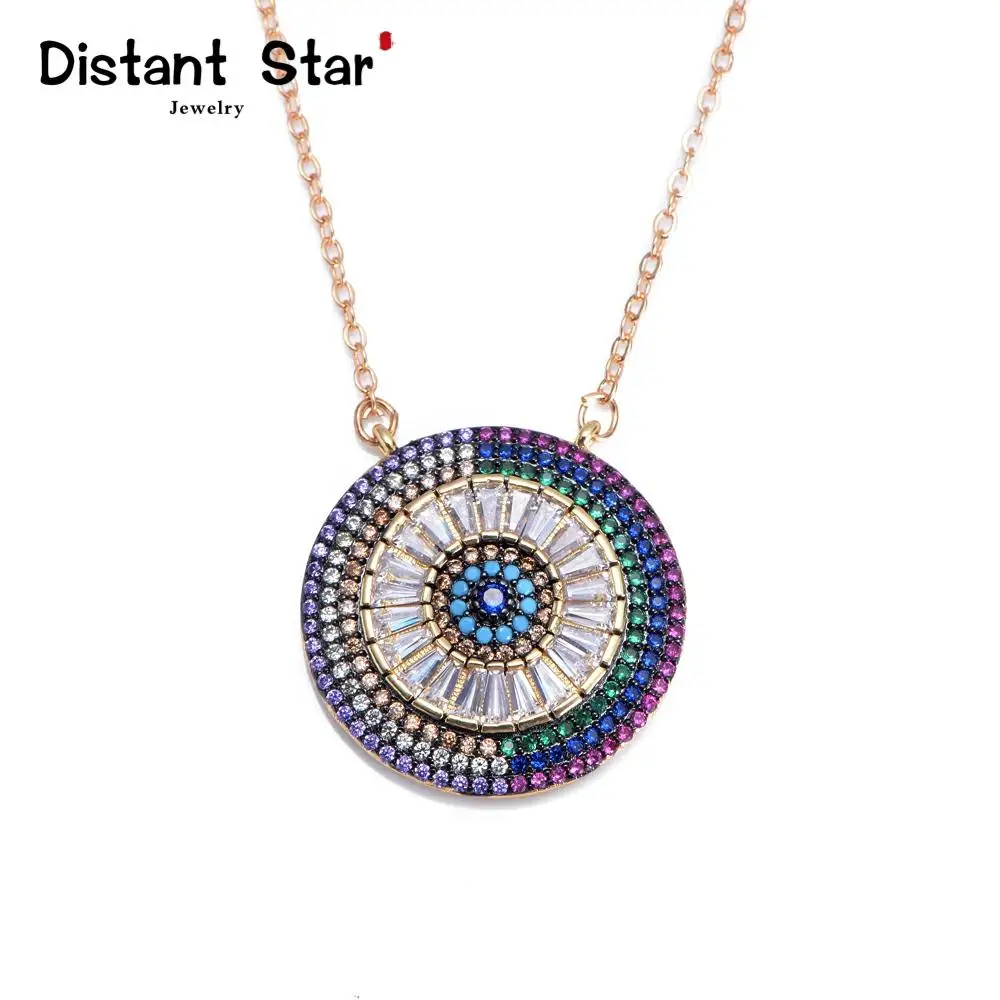 Изысканное круглое цветное женское ожерелье с подвеской из латуни микро