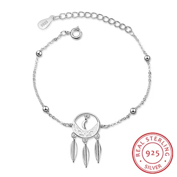 

Hot Sale Fashion Jewelry 925 Sterling Silver Bracelets Dream Catcher With Feathers Stylish Ethnic Style Female Bracelets SB64